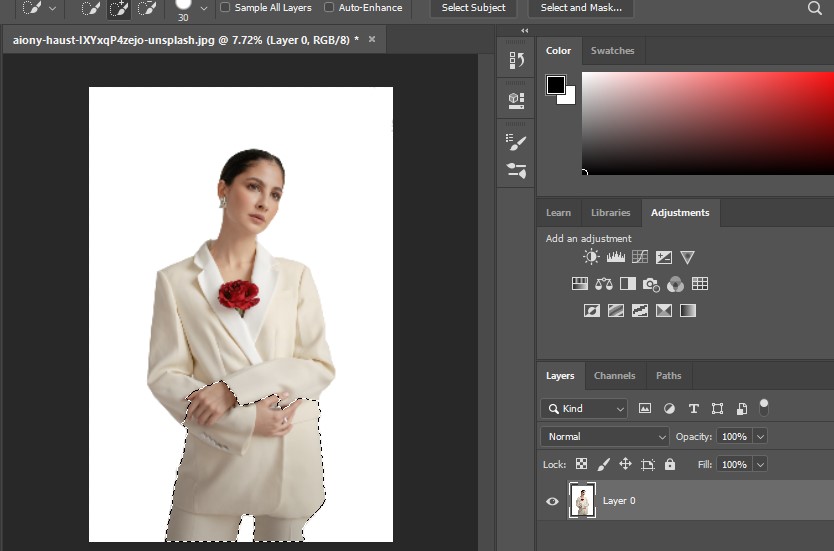 Kako promijeniiti boju pozadine u Photoshopu -brza selekcija ručno