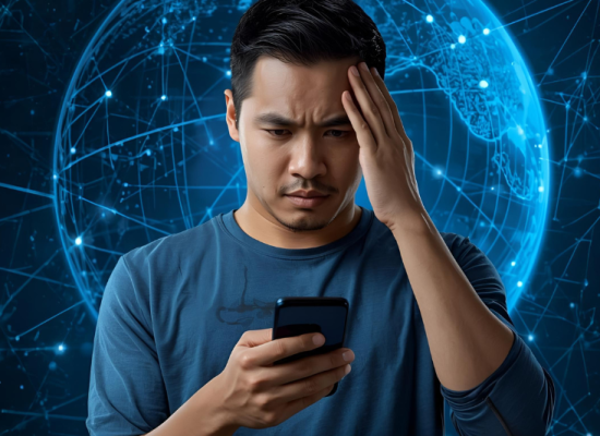 doomscrolling, mškarac s mobitelom u ruci pod stresom od stalnog praćenja vijesti